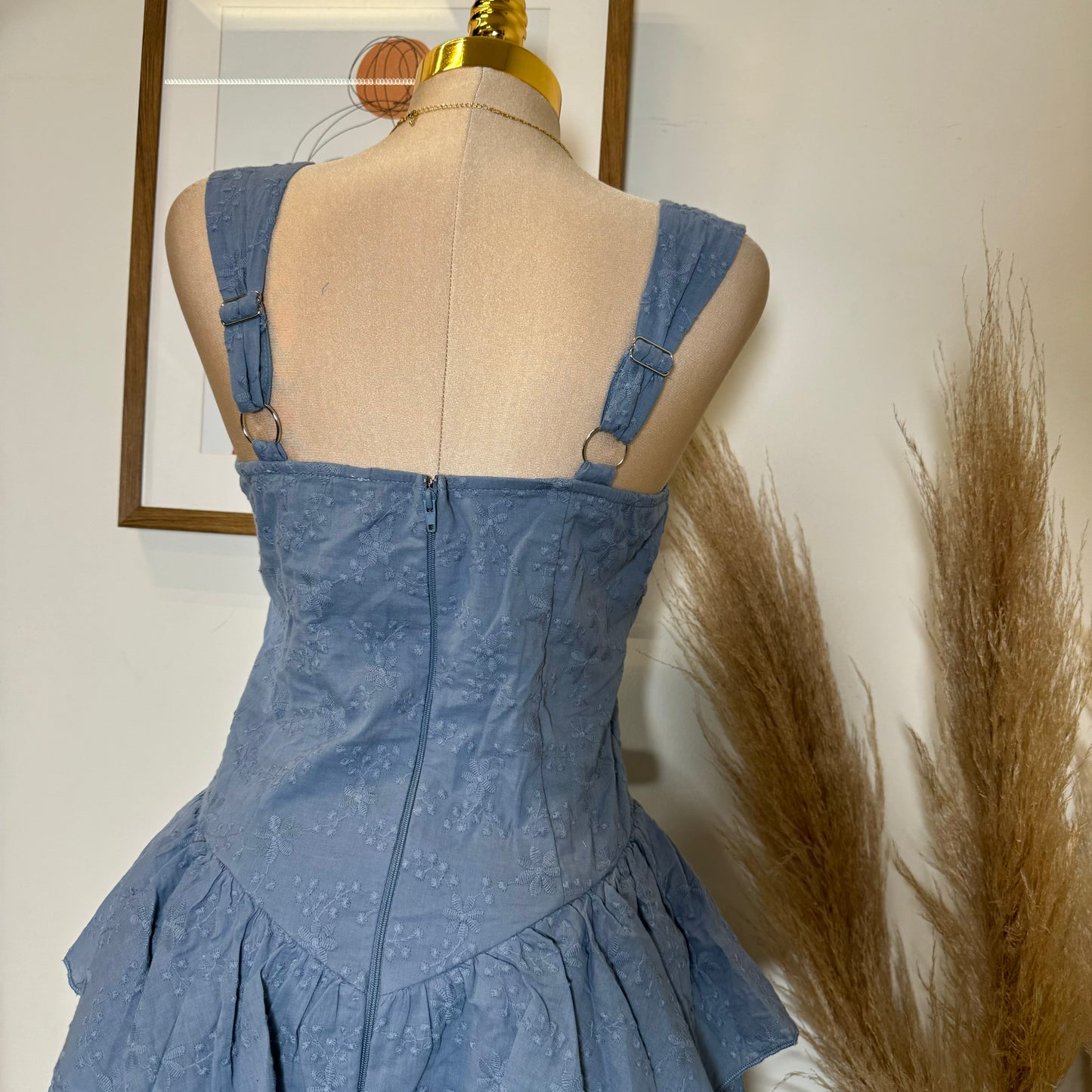 Cotton Corset Double Layer Mini Dress-Blue