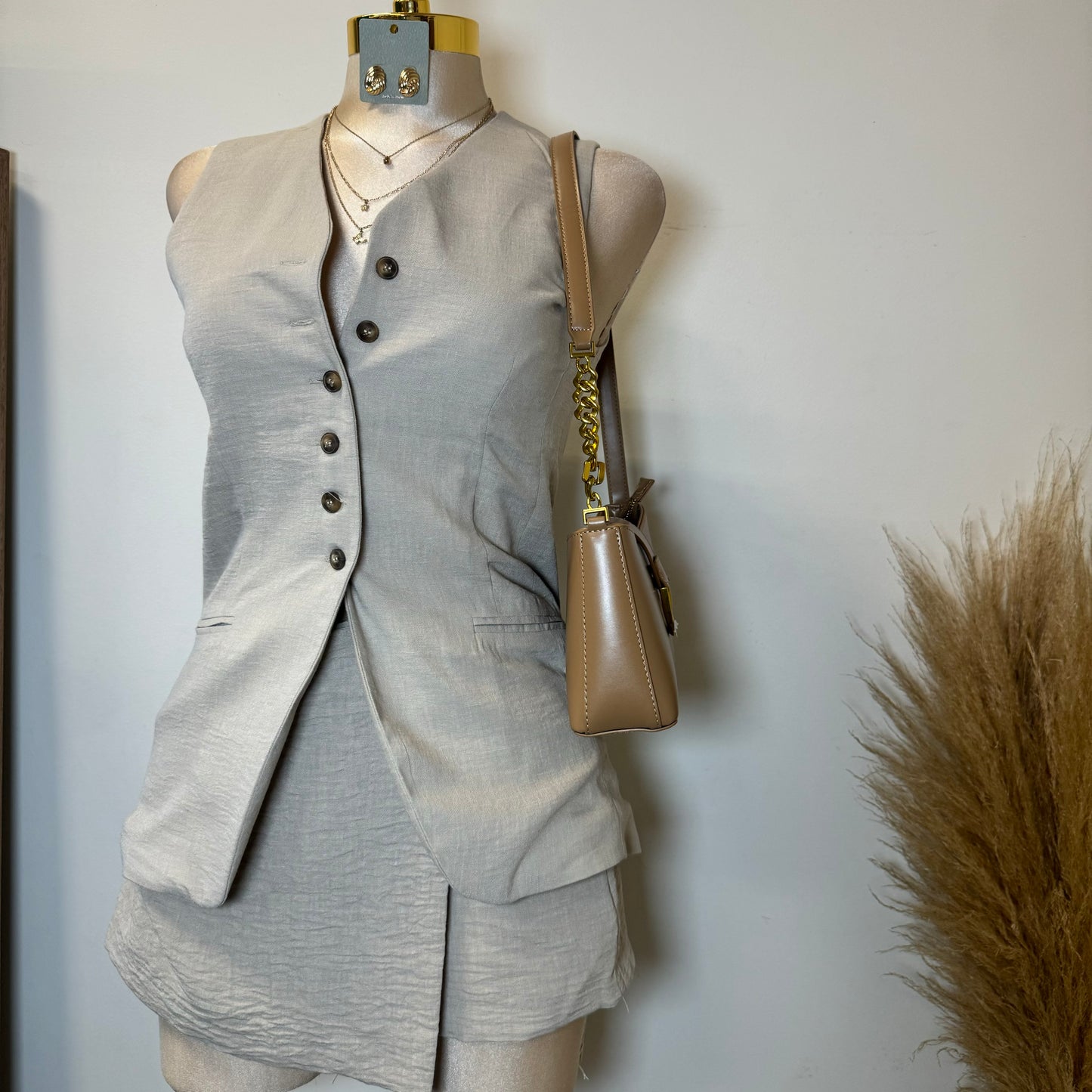Roxe Linen Two Piece Skirt Set-Beige