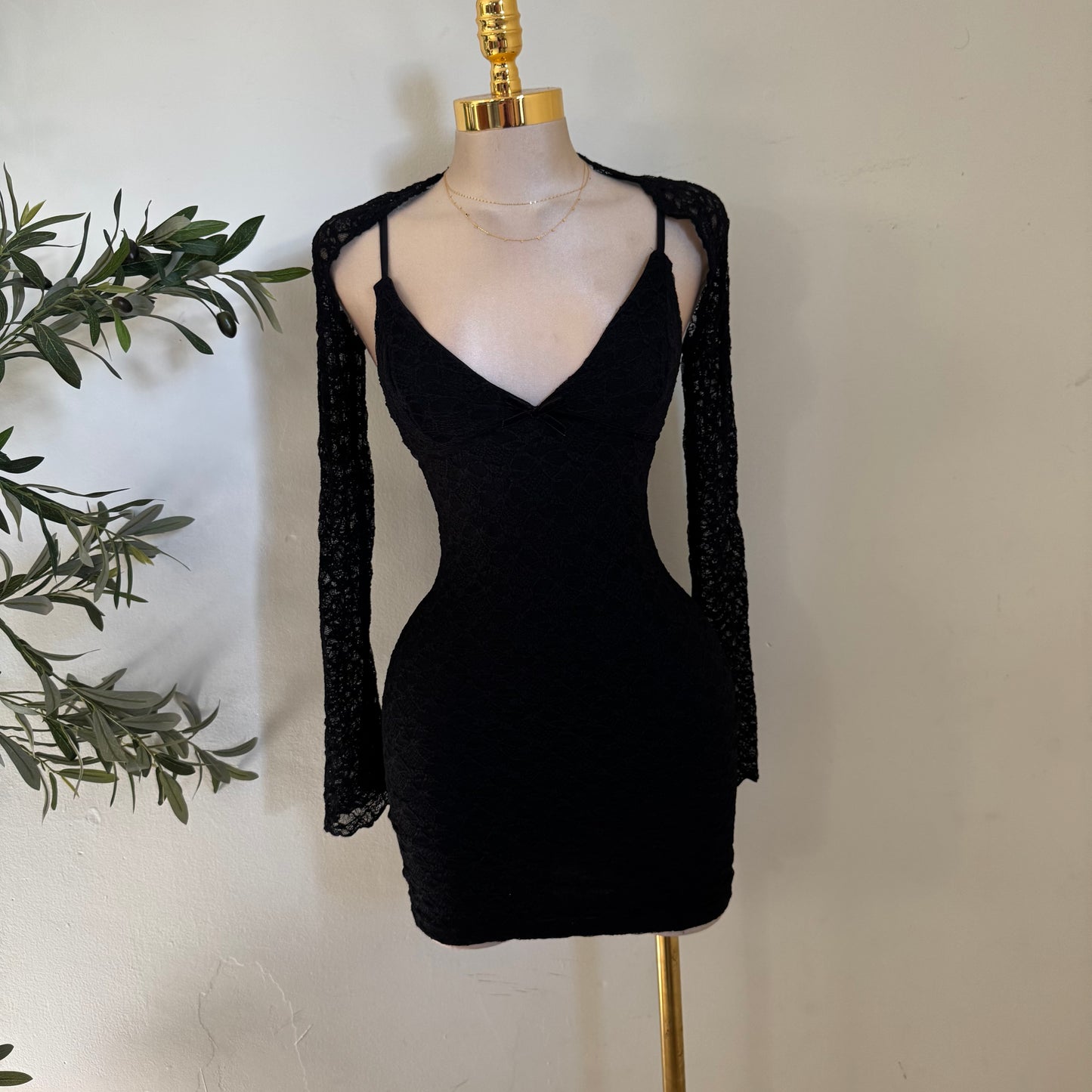 Long Sleeve Bolero Dress Set-Black