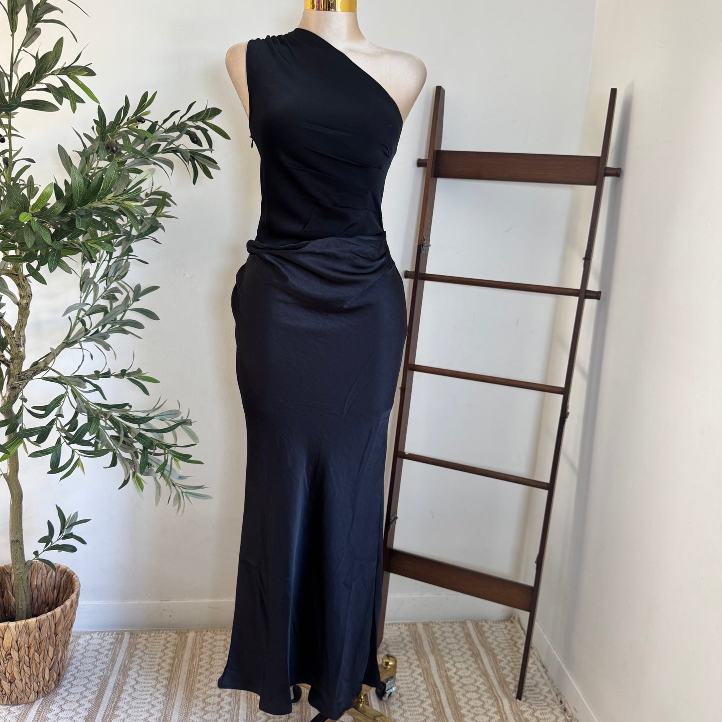 Sable Asymmetrical Maxi Dress-Black