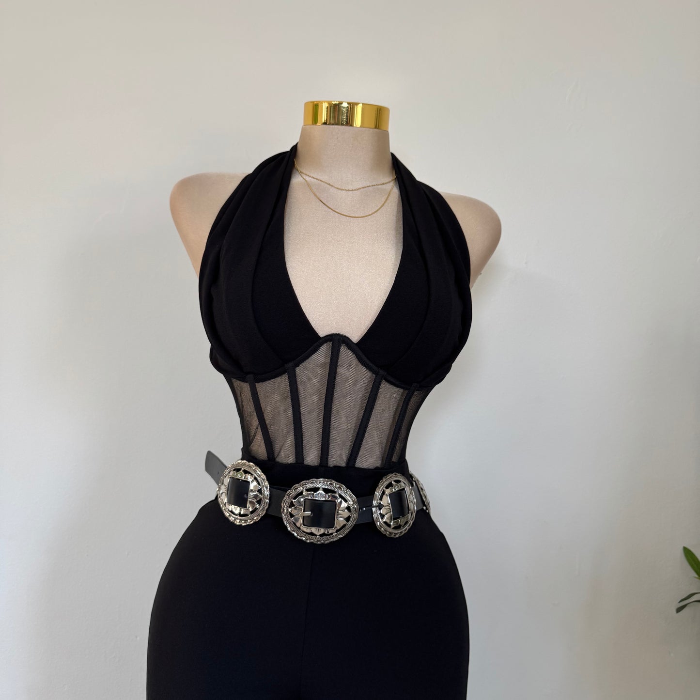 Pleated Bust Halter Neck Jumpsuit-Black