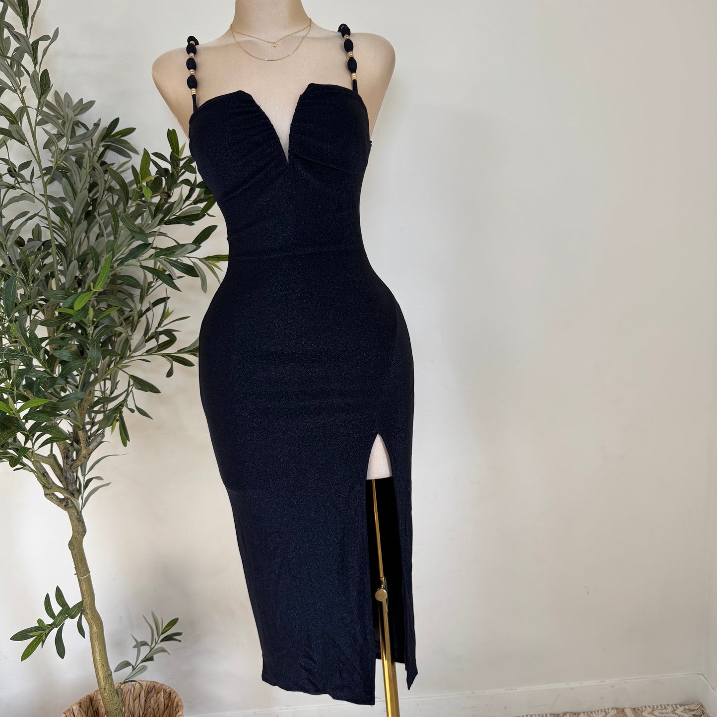 METALLIC LUREX KNIT MIDI DRESS-Navy