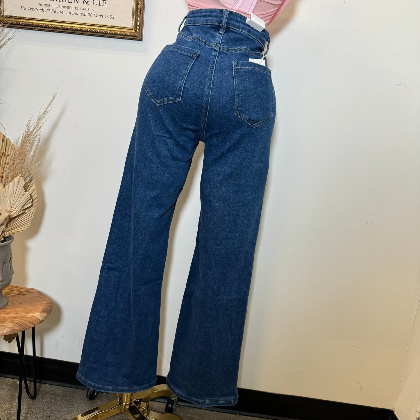 High Waisted Jeans Button On the Side -Denim Blue