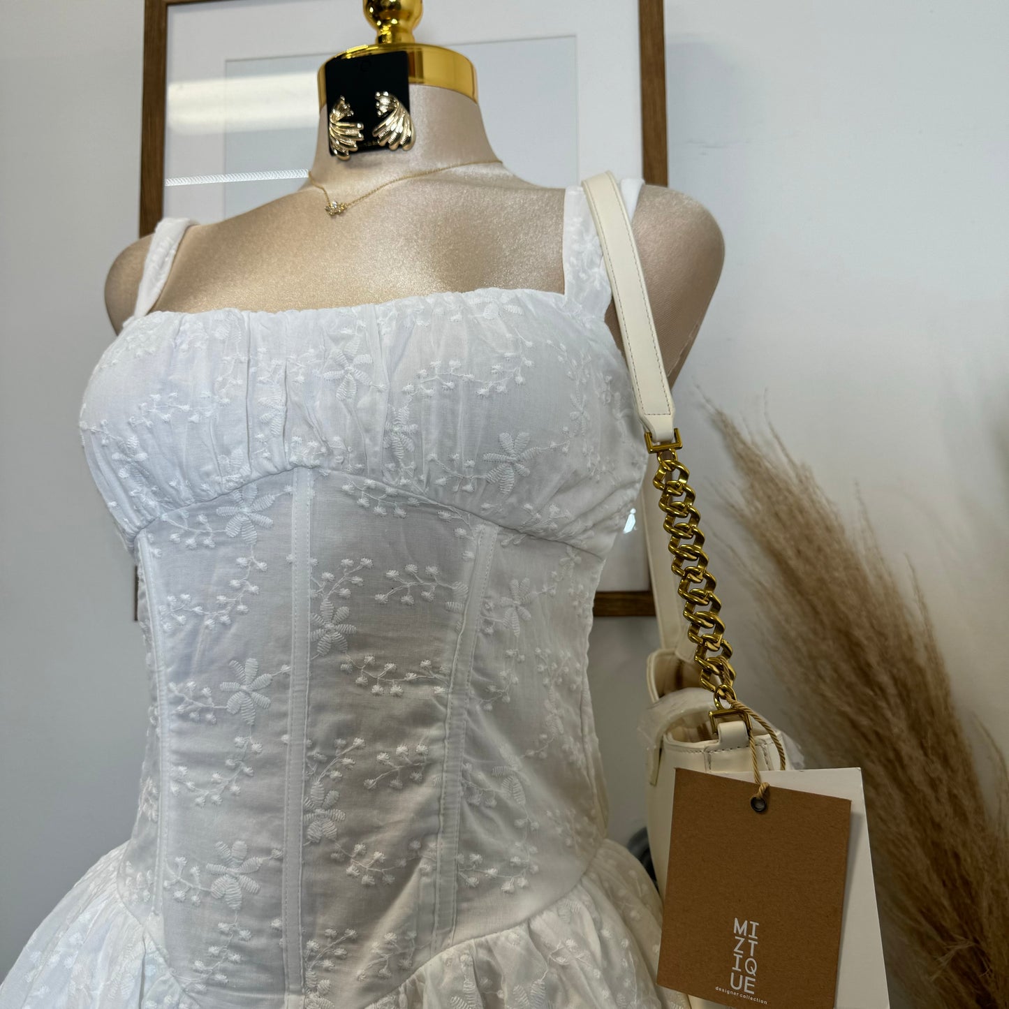 Cotton Corset Double Layer Mini Dress-White