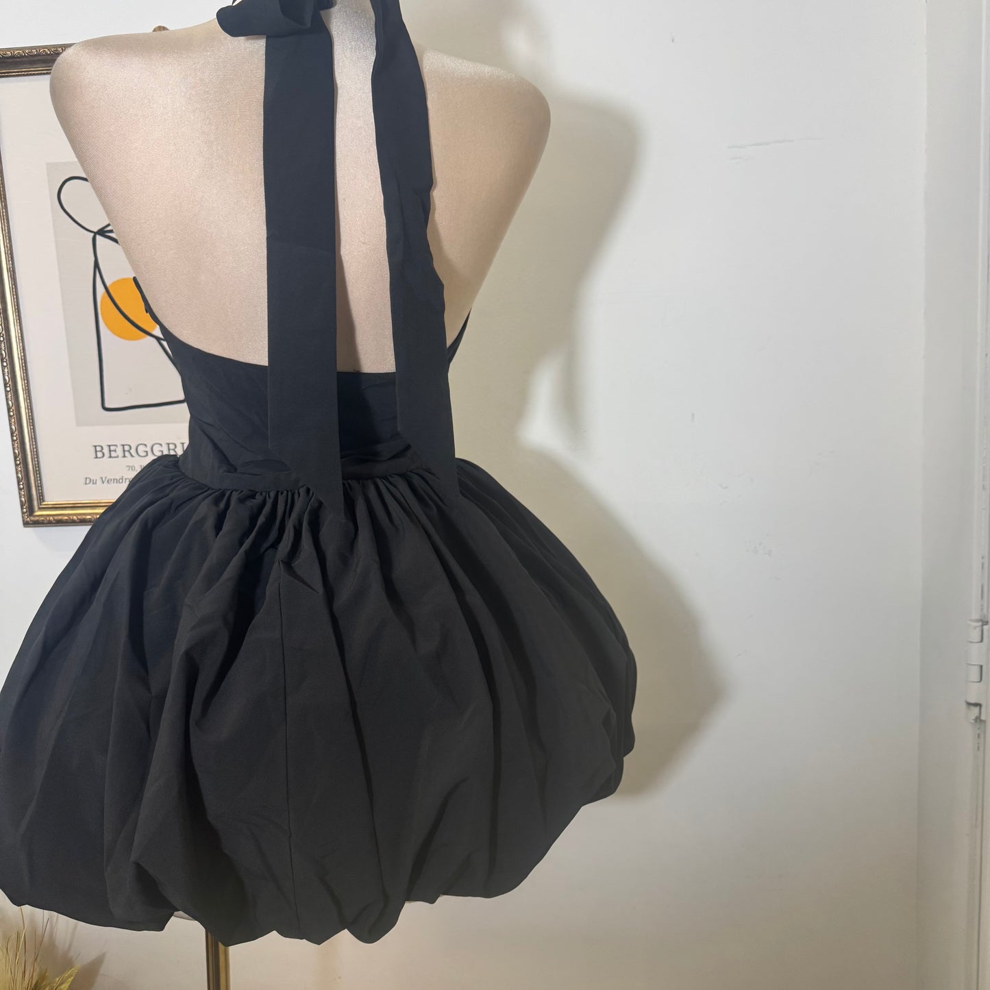 Crepe High Halter Neckline Bow tie Detail Dress-Black