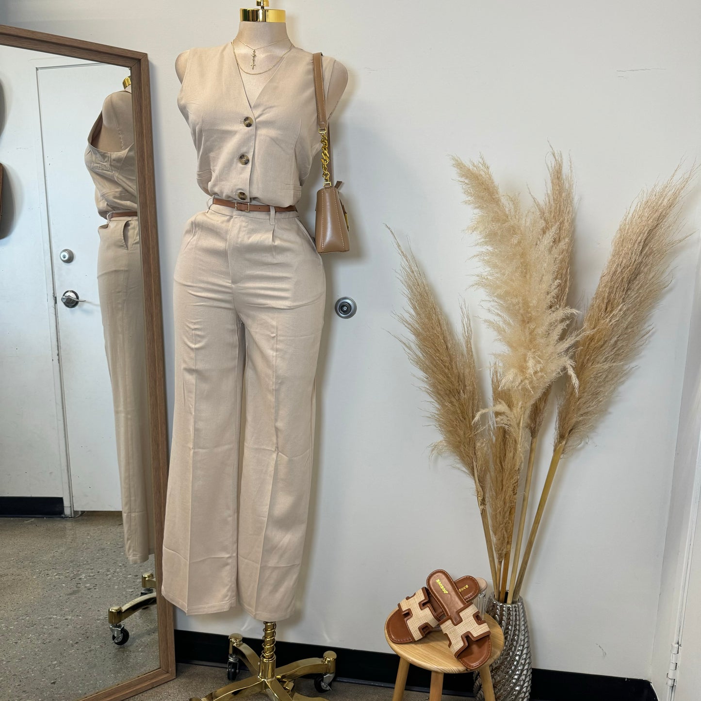 Kiora Pant Set with Belt-Beige