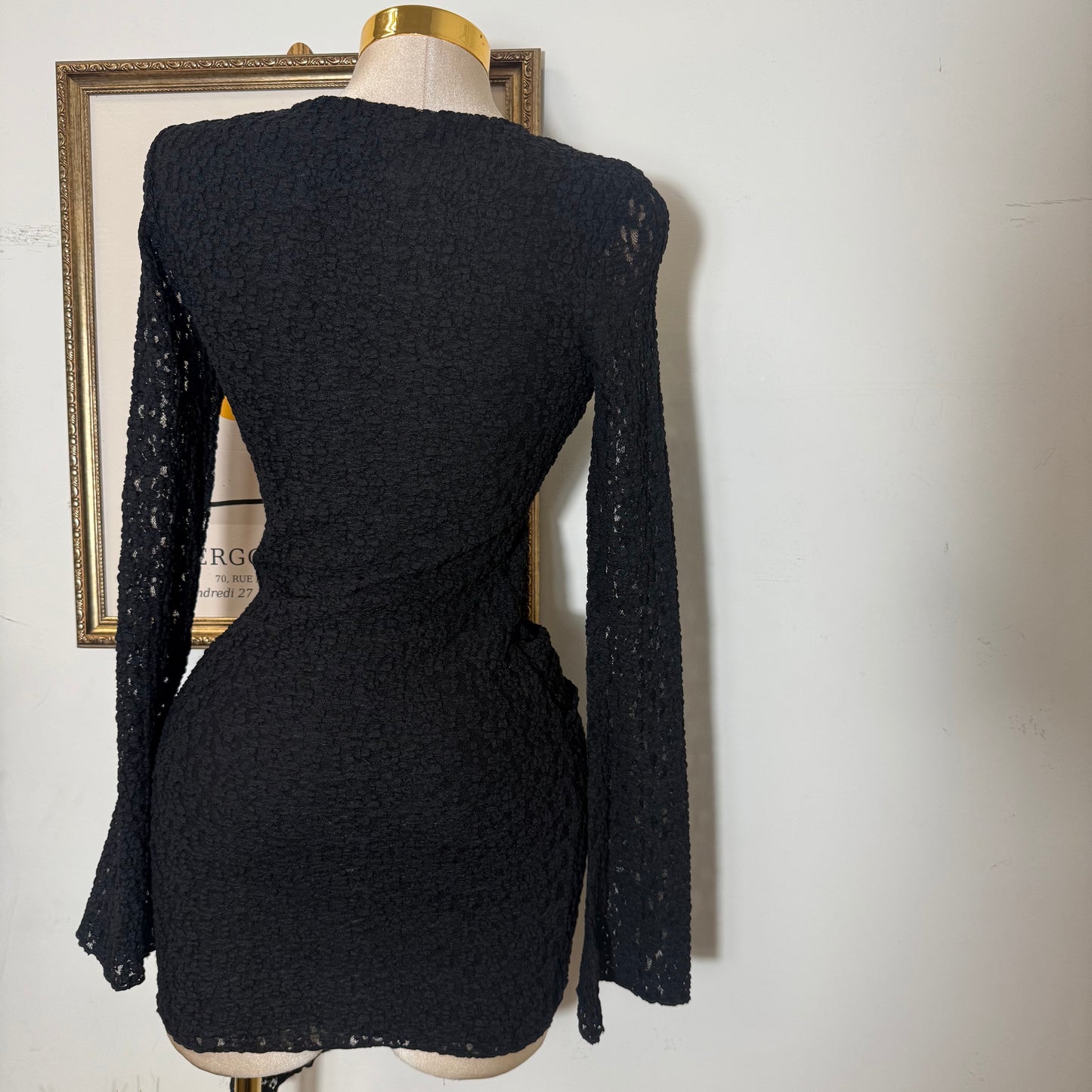Long Sleeve Gold Detail Dress-Black