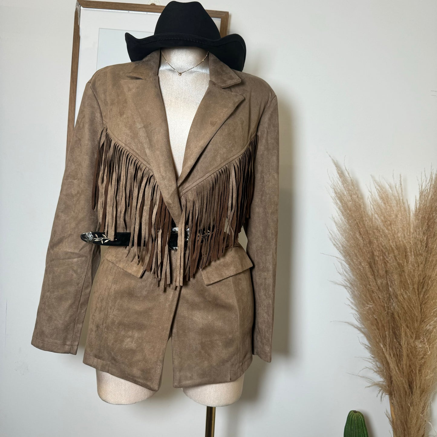 Fringe Blazer- Tan
