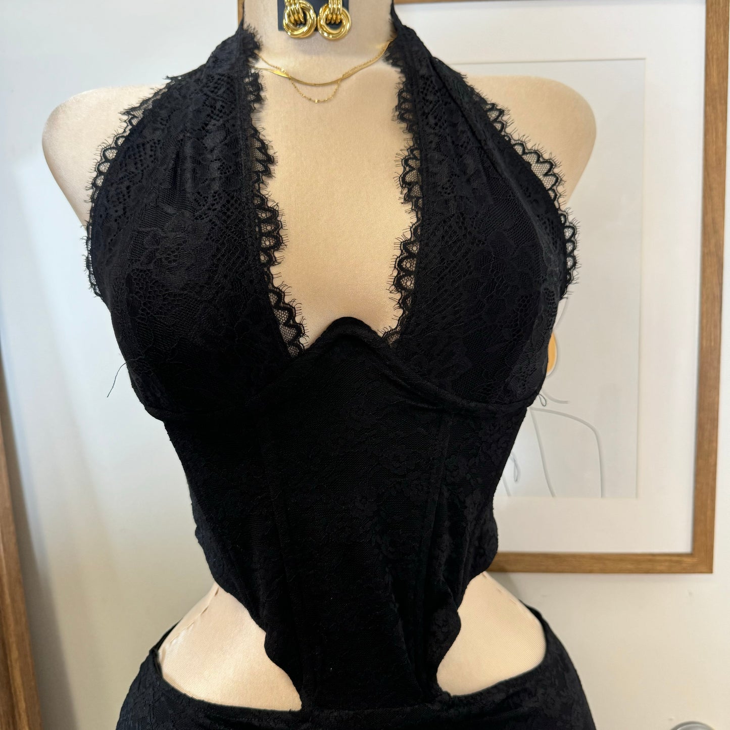 Luna Lace Corset Mini Dress-Black