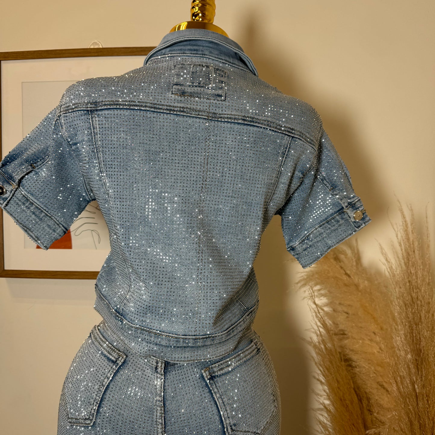 Tu Sin Mi Rhinestone Denim Shirt-Blue