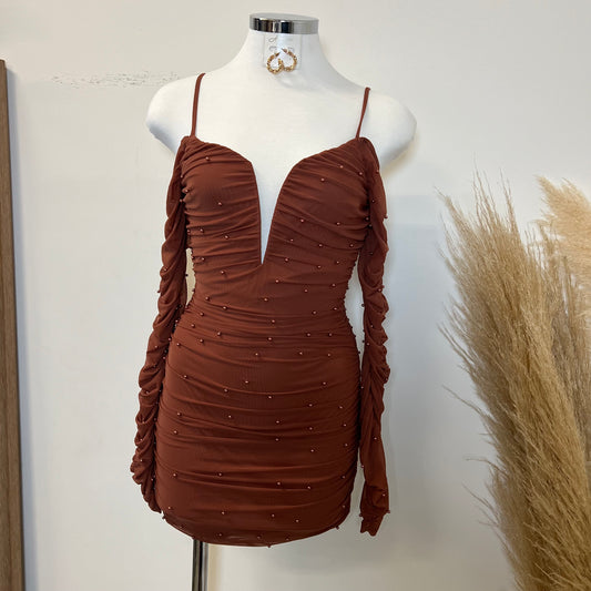 Livia Pearl Dress-Brown