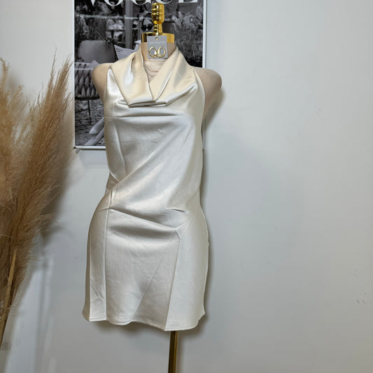 Santa Silky Halter Dress-Oatmeal