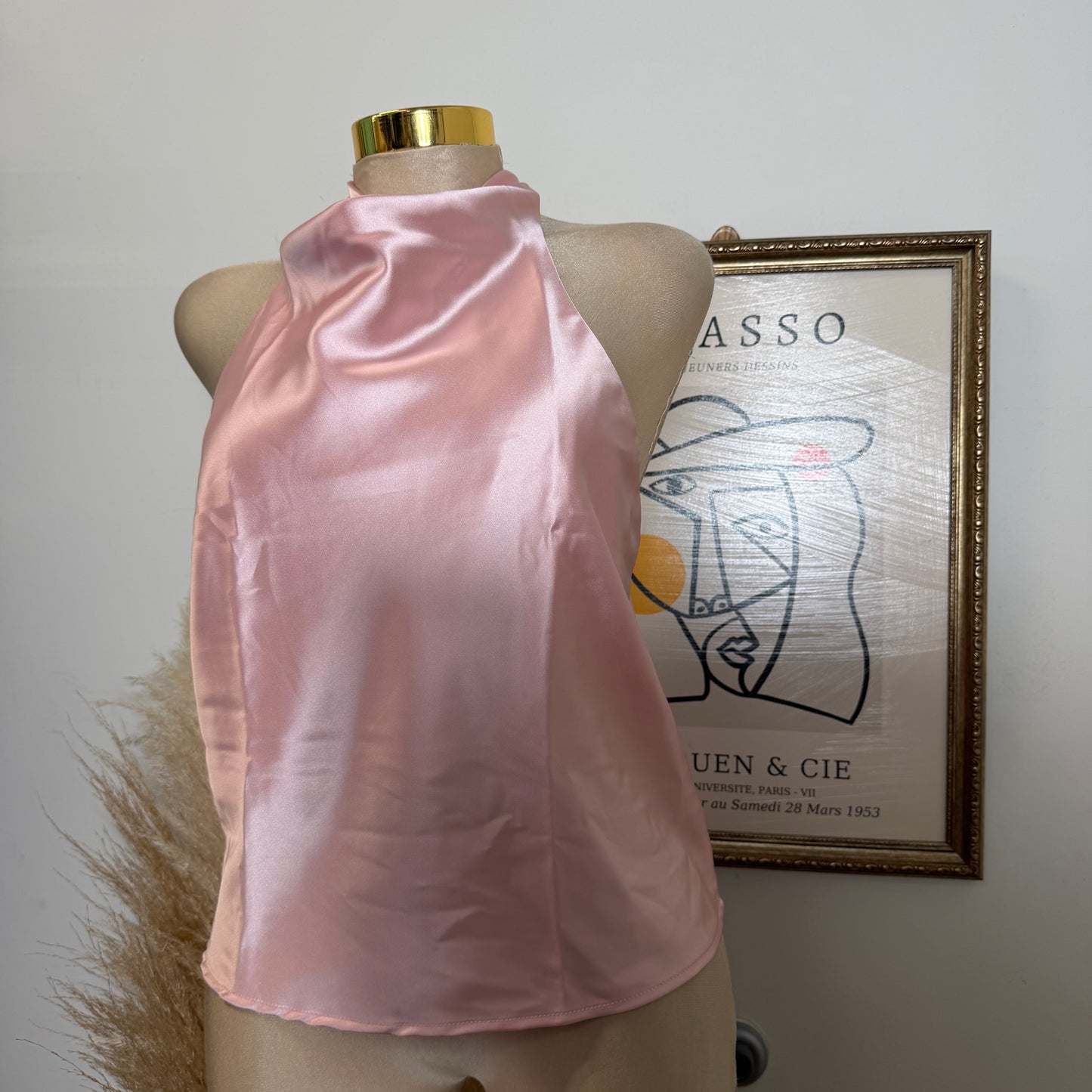 Satin Halter Top-Baby Pink
