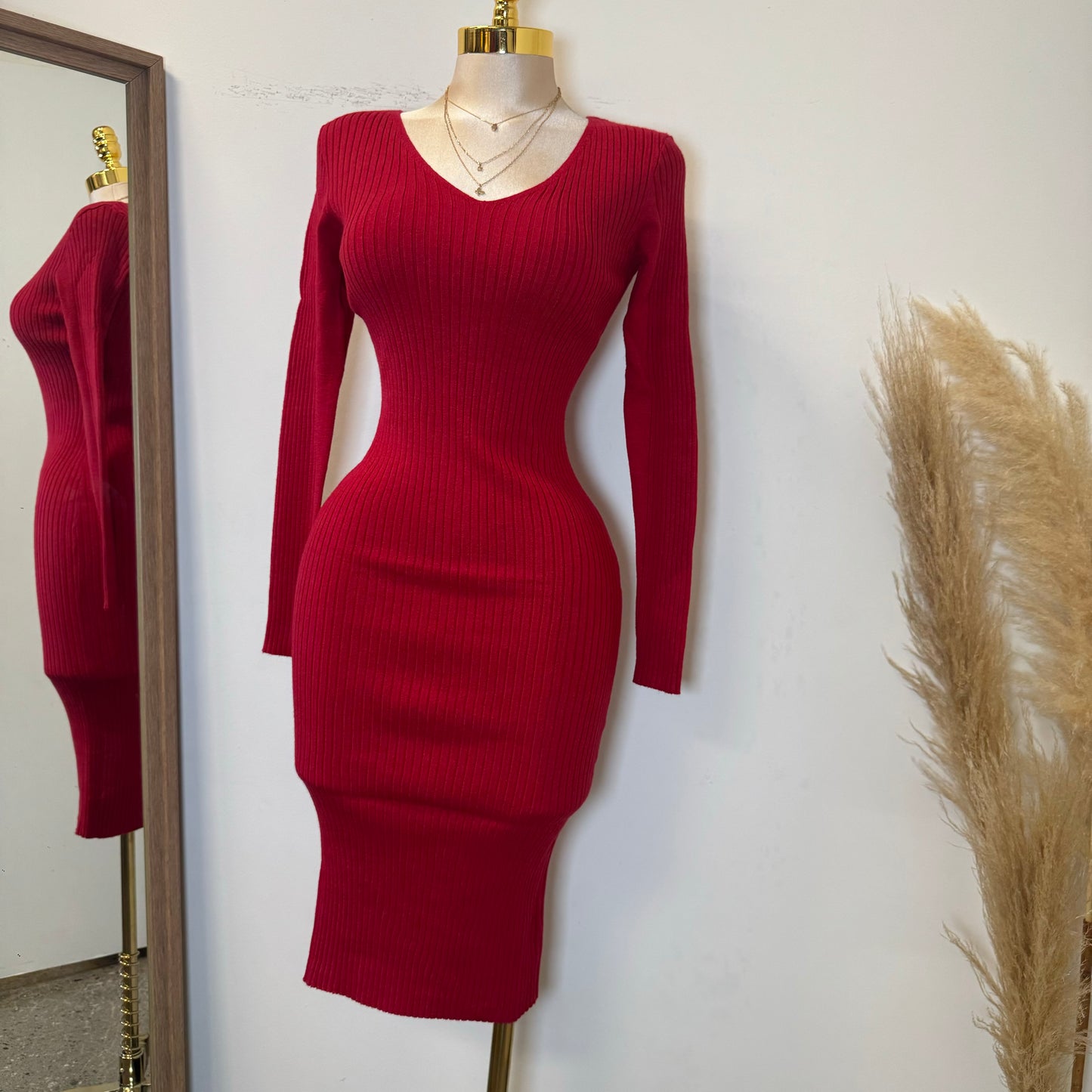 Torry Midi Sweater Dress-Red