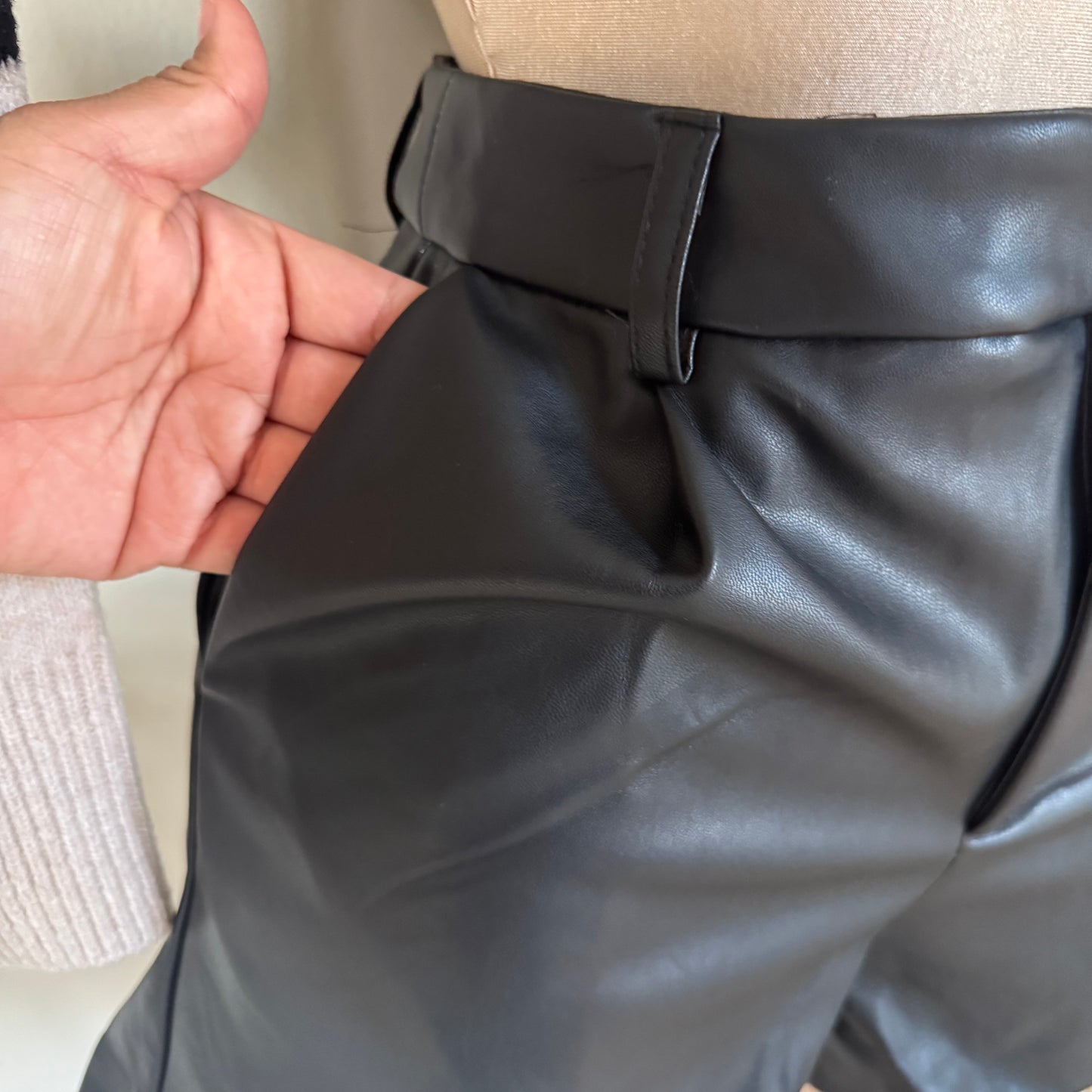 PU Leather Shorts -Black