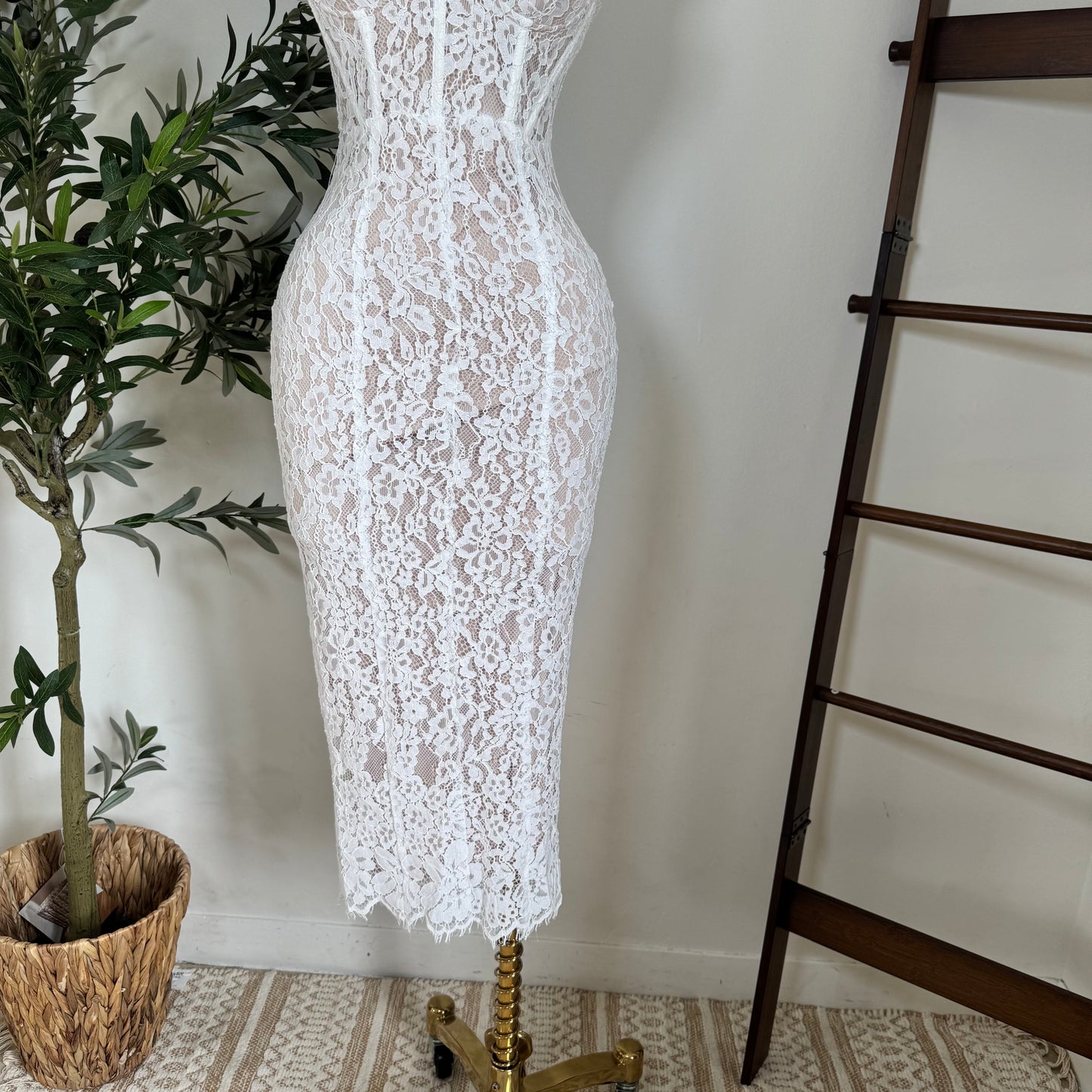 Midnight Lace Corset Dress-White