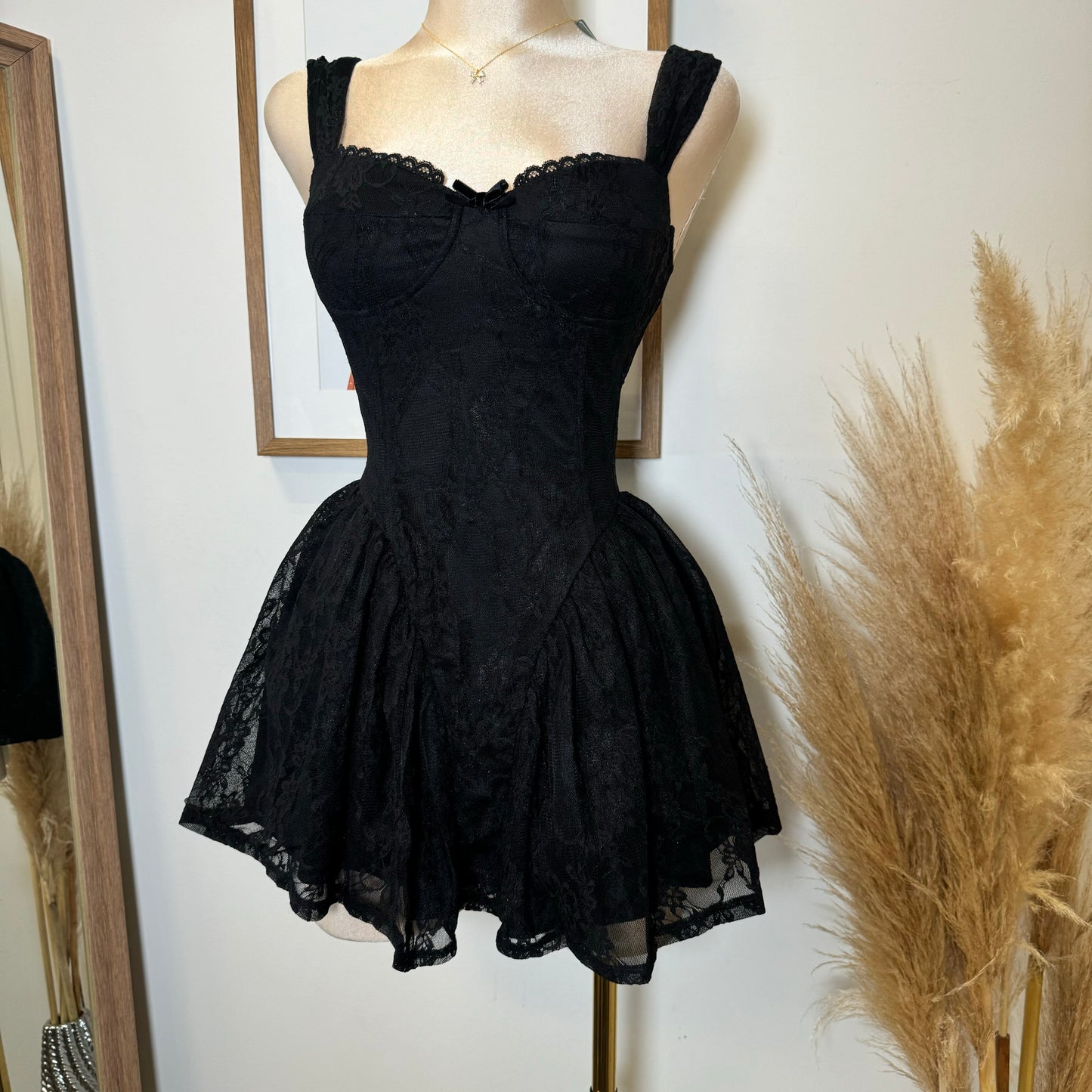 Miriam Lace Mini Dress-Black