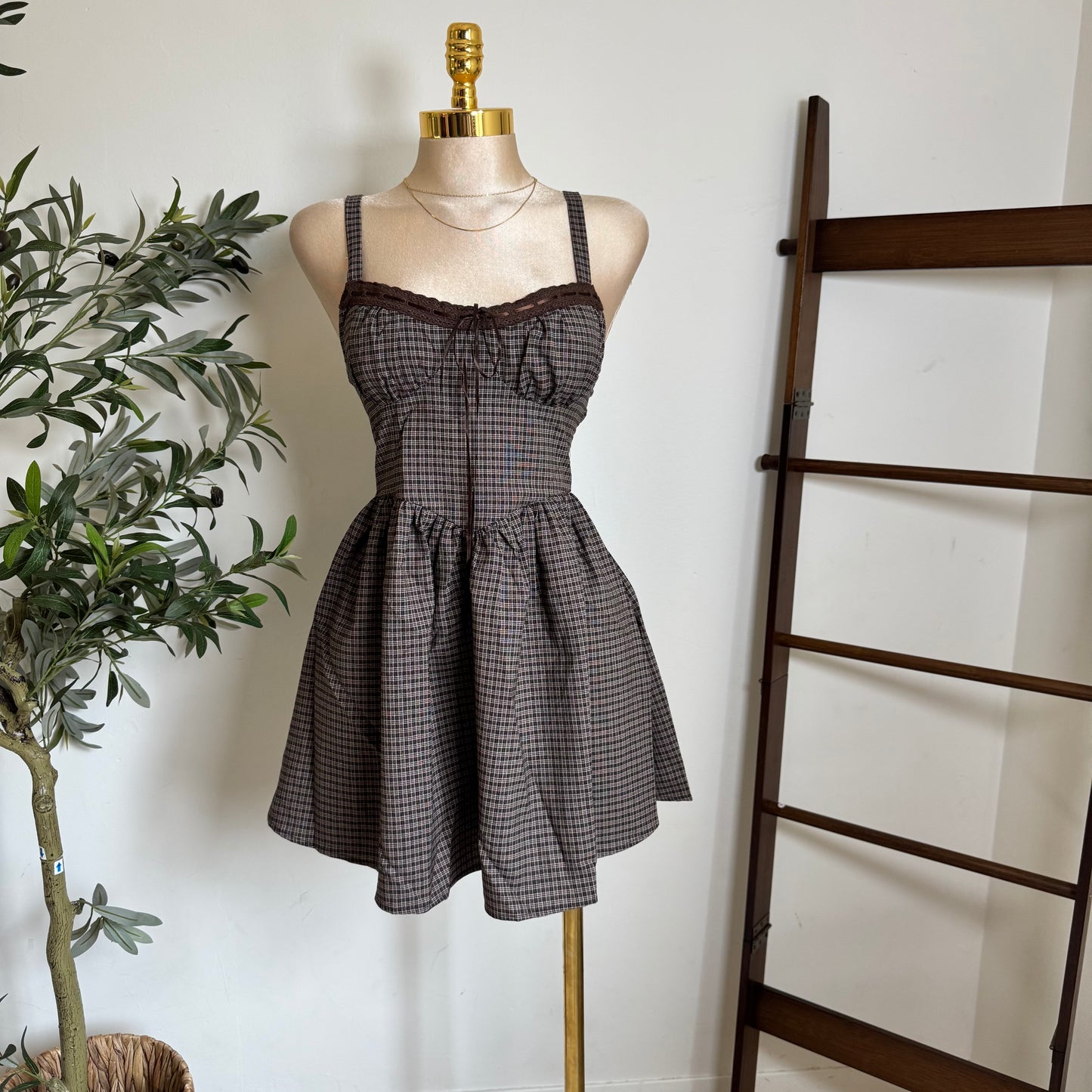 Picnic Corset Mini Dress-Square Print