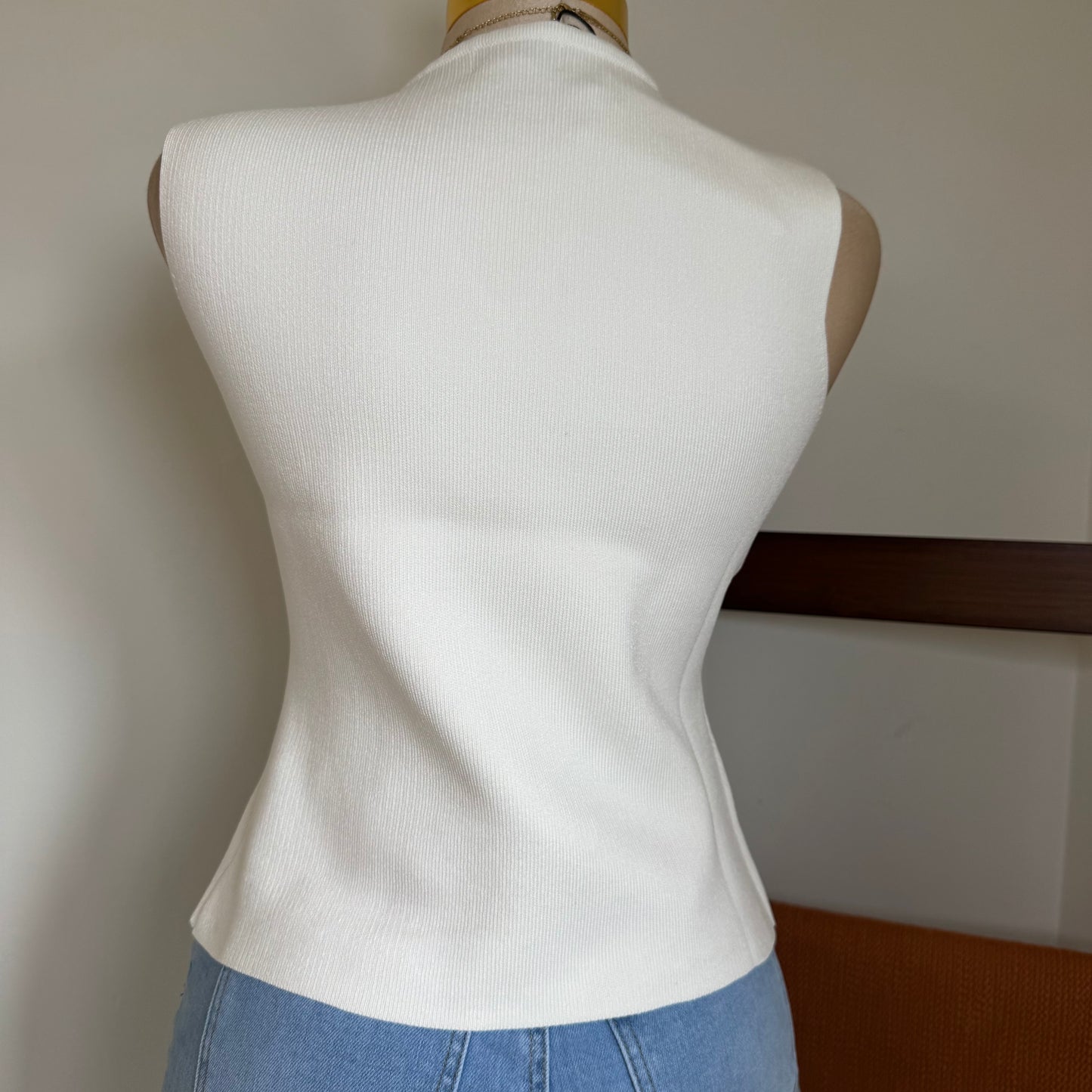 Gold Buttons knit Vest- Ivory