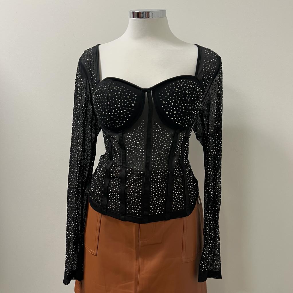 Brilla Long Sleeve Rhinestone Corset Top PL