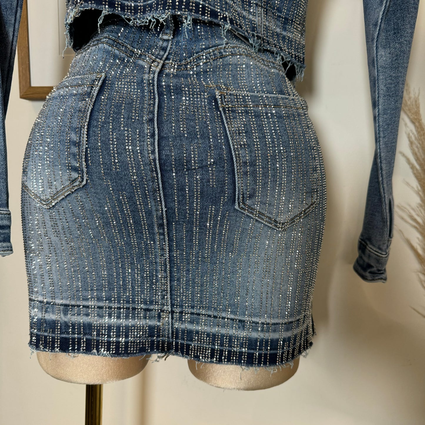 Crush Rhinestone Denim Skirt-Blue