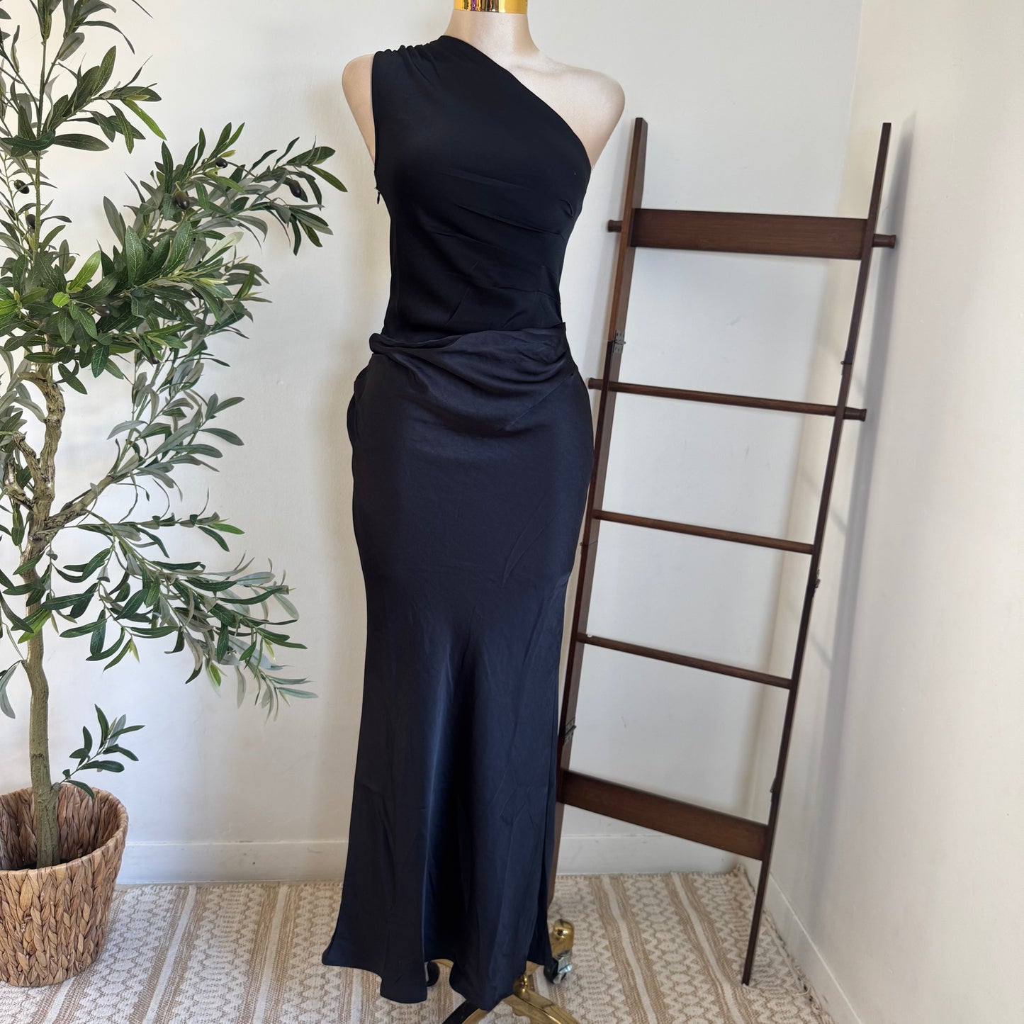 Sable Asymmetrical Maxi Dress-Black