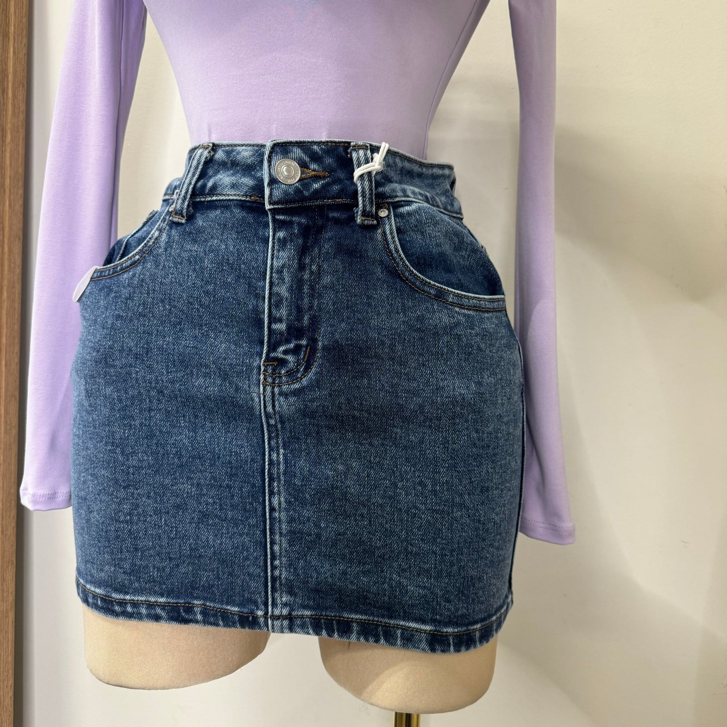 Snow Wash Mini Skirt-Blue
