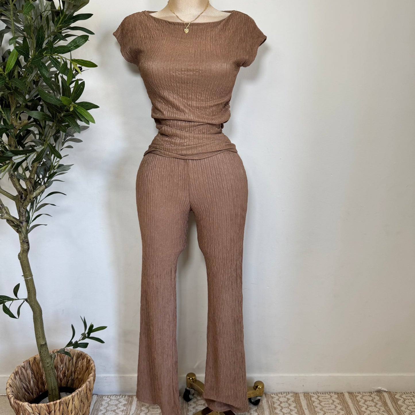 Timira Short Sleeve Pant set -Brown