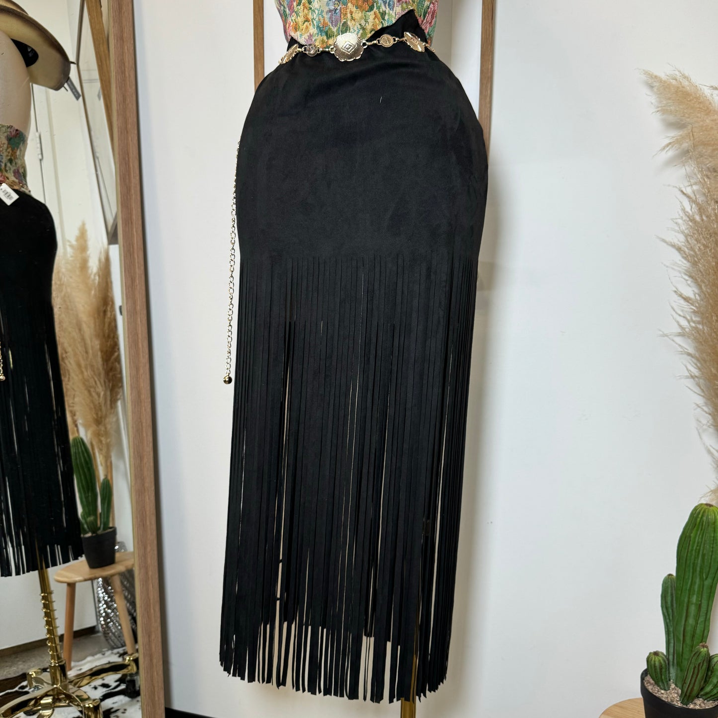 Y Tu Médium Rise Suede Knit Skirt-Black