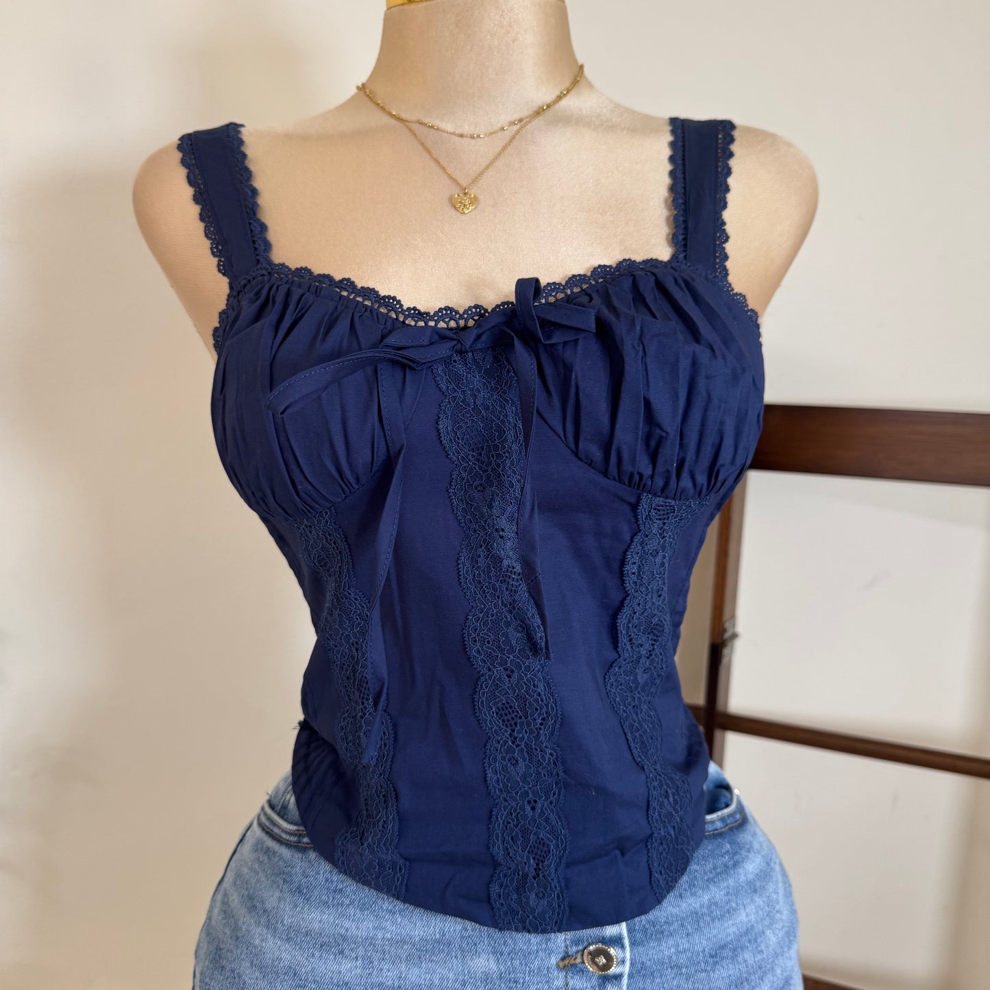 Picnic Corset Top-Navy Blue