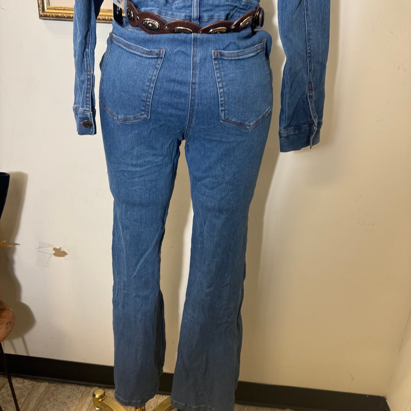 Wide Leg Denim Jumpsuit-Medium Wash