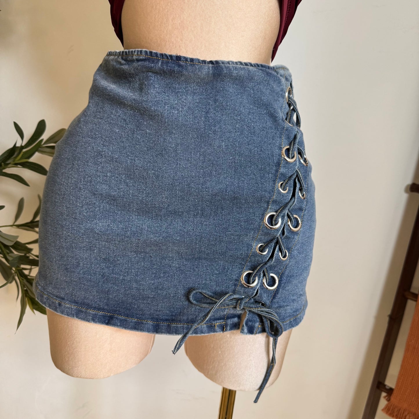 Lace up Skirt-Blue