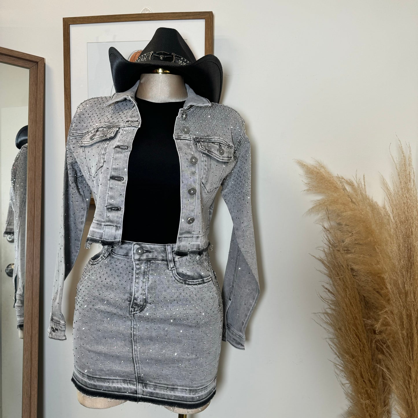 All Rhinestone Skirt -Gray