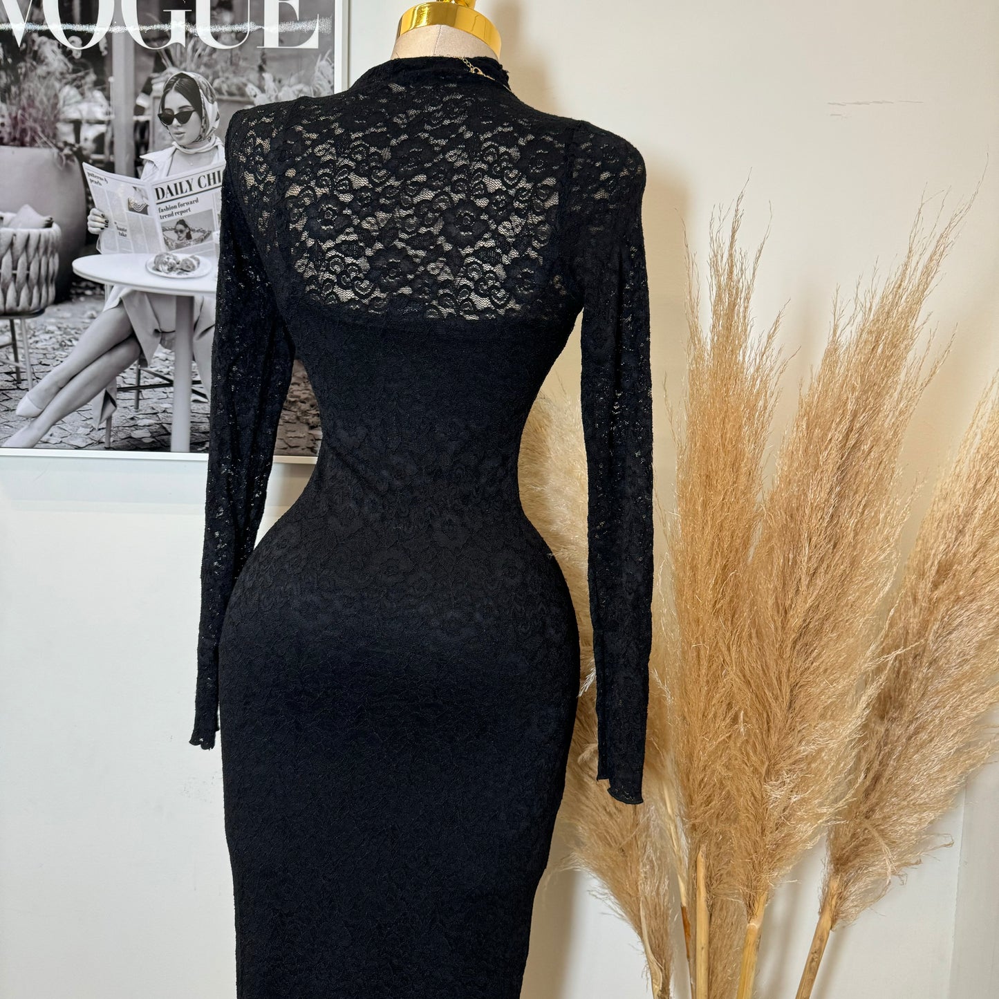 Rosie Lace Midi Dress-Black