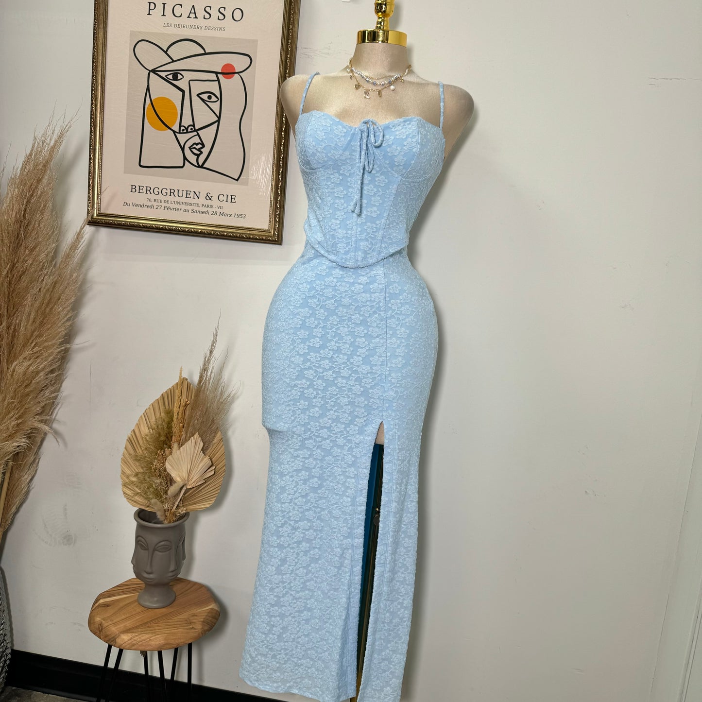 Flower Maxi Skirt Set-Blue