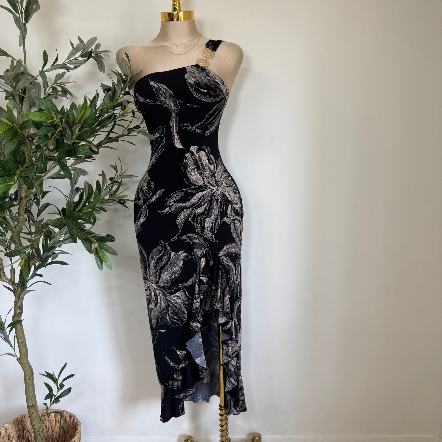 Karina Mesh Dress-Black Flowe Print