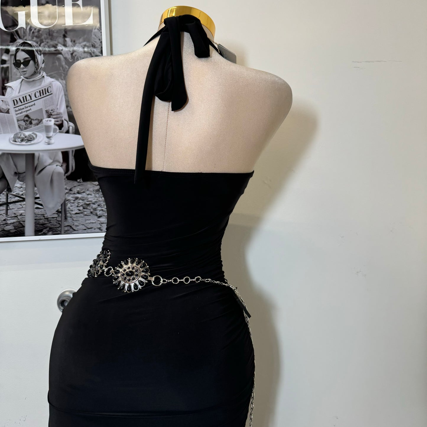 Halter Asymmetrical Dress-Black