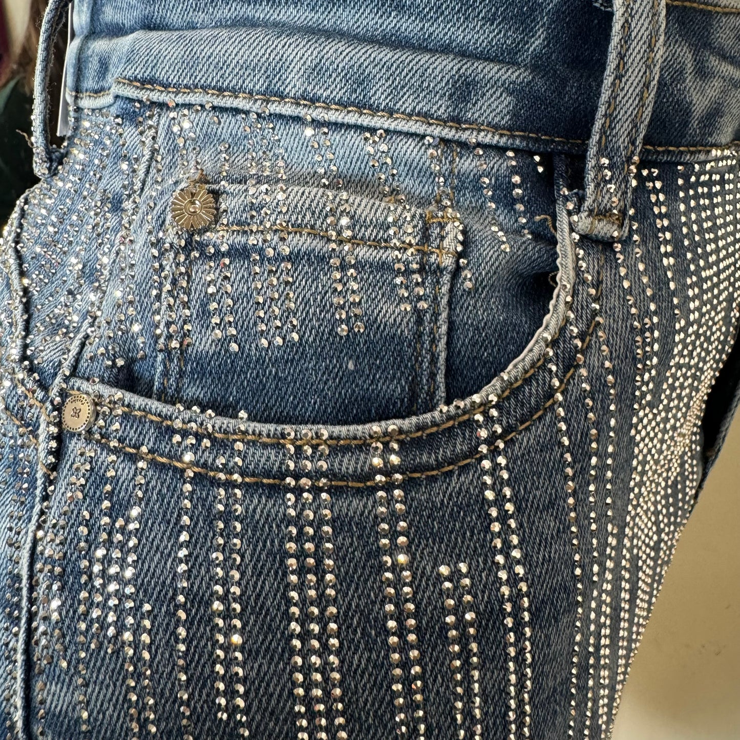 Crush Rhinestone Denim Skirt-Blue
