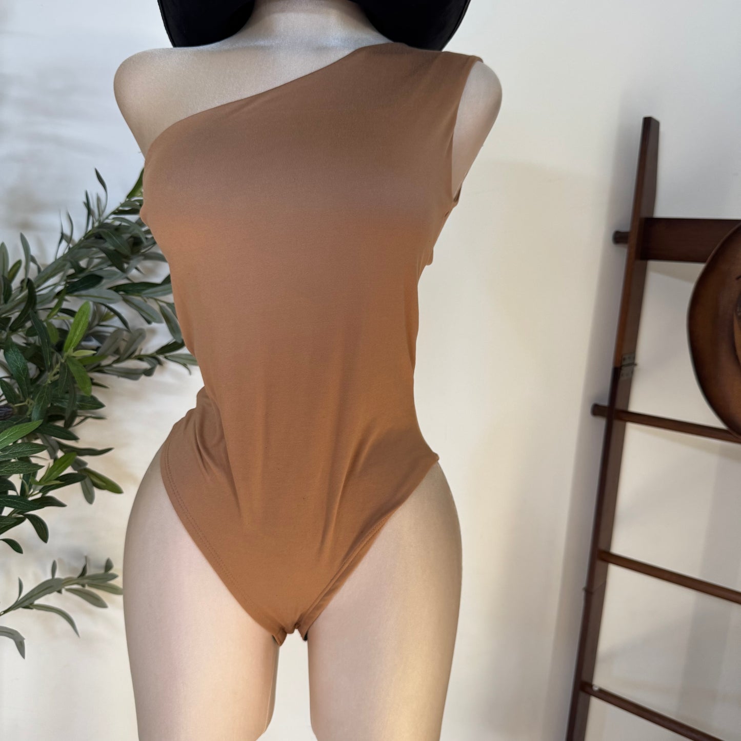One Shoulder Double Layered Top-Beige