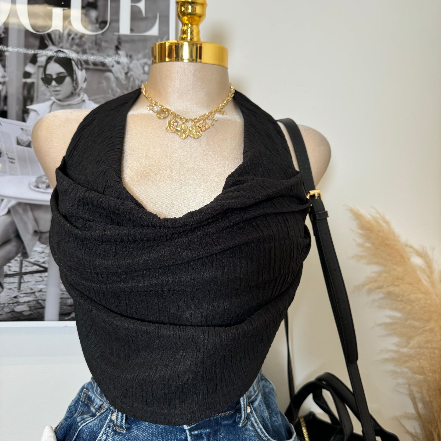 Cowl Crop Top-black