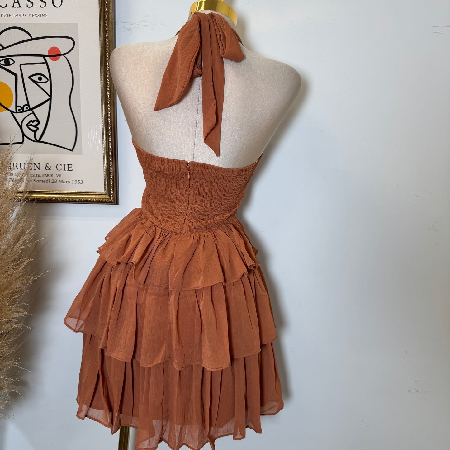 Vallarta Ruffle Dress-Terracotaa