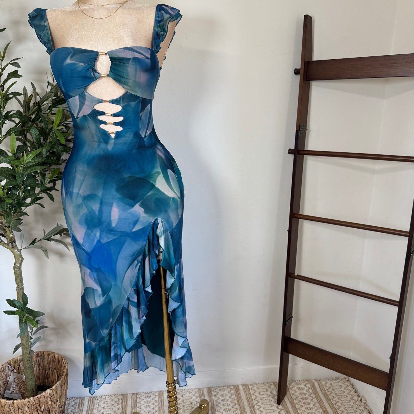 Karol Dress-Blue/Beige