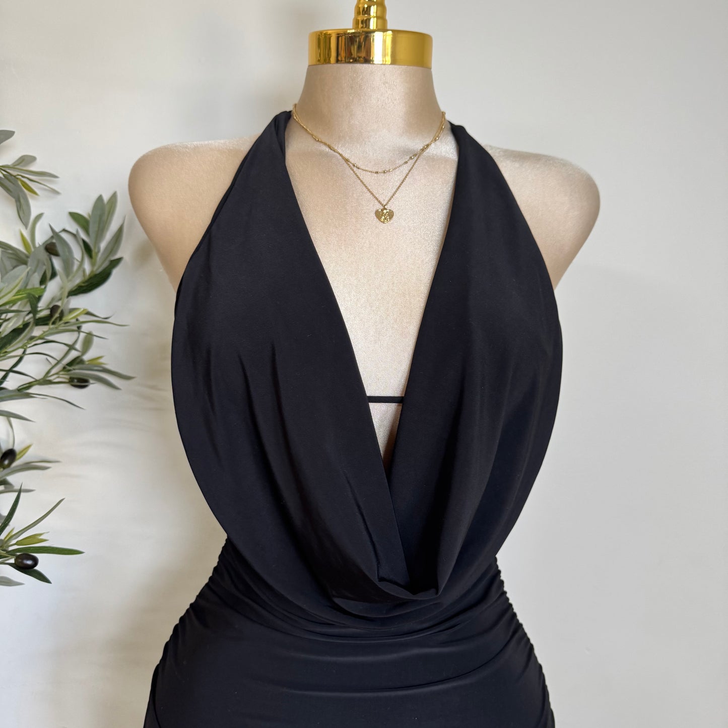 Cowl Double Layered Dress-Black