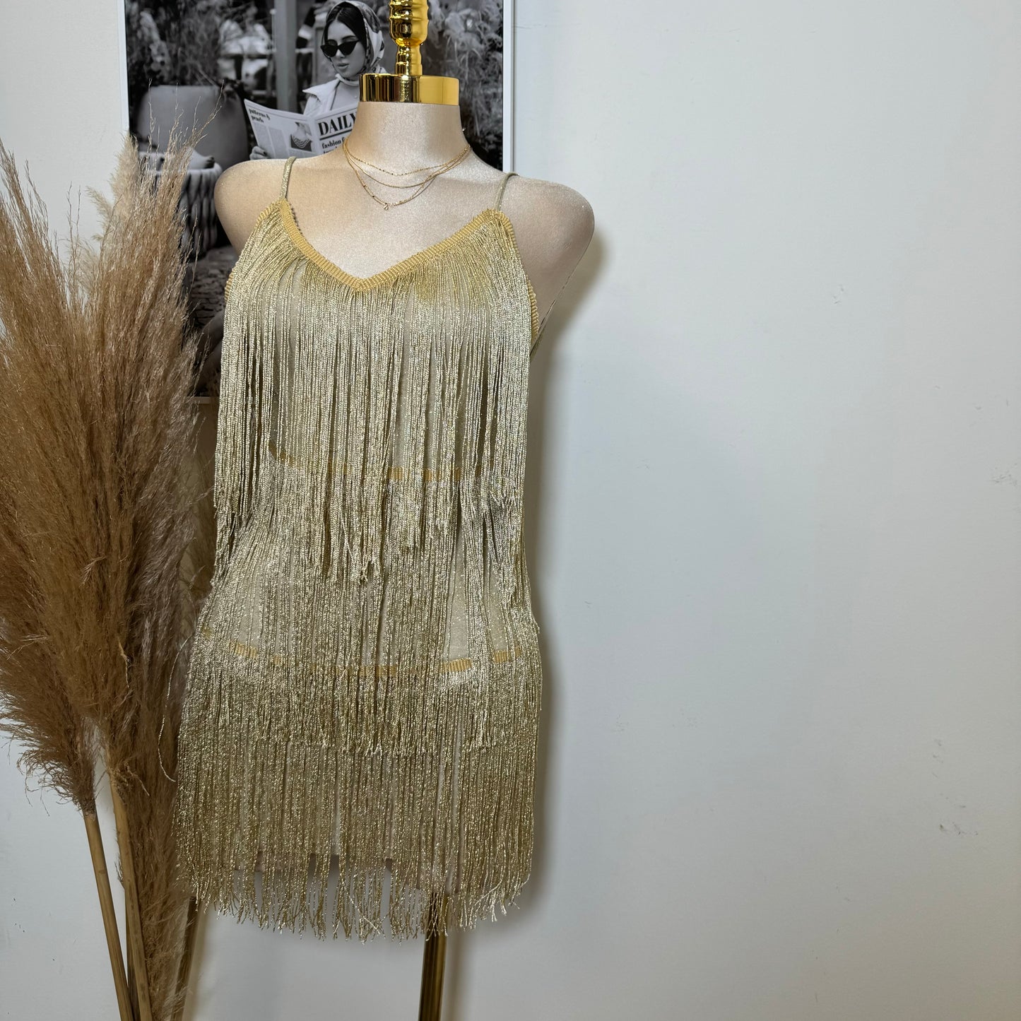 Fringe Gold Dress-Gold