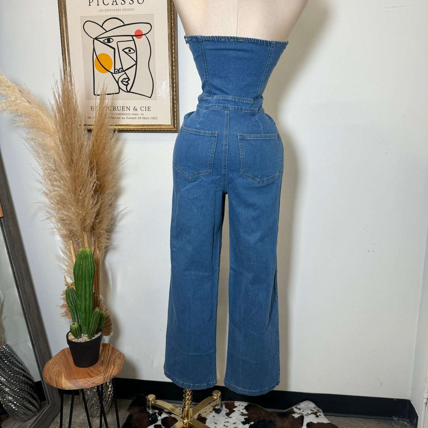 Halter Denim Jumpsuit-Blue