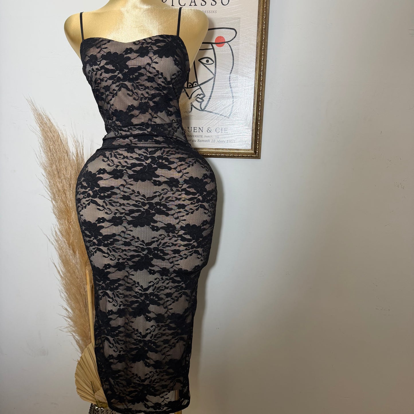 Lace Midi Dress-Black