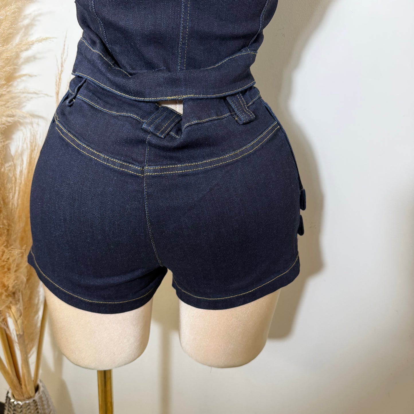 Dark Denim Shorts Detail on the side-Dark Denim