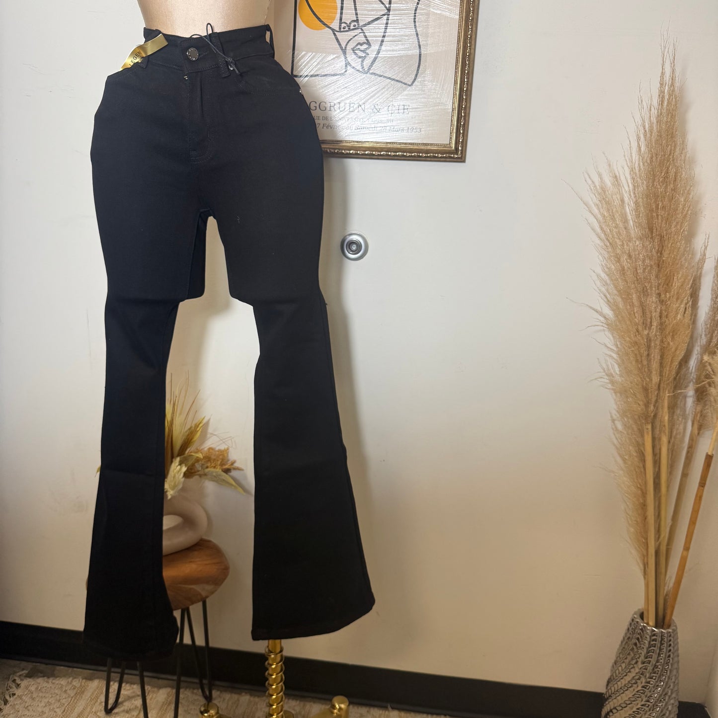 Flare Denim Black Pants-Black