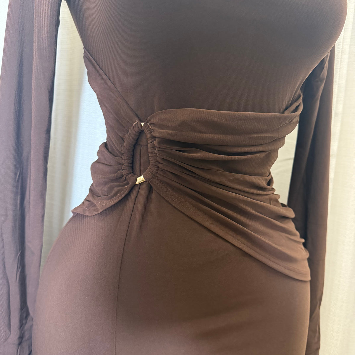 Front Trim Wrap Maxi Dress-Brown
