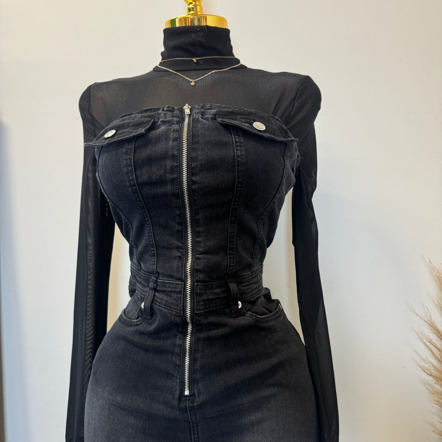Rodeo Strapless Denim Jumpsuit-Black1